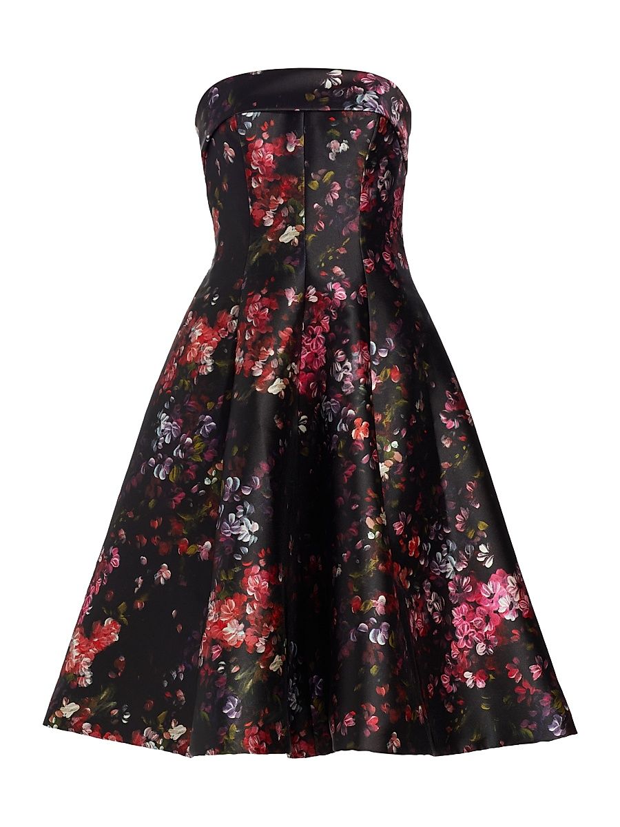 Women's Mikado Strapless Paneled Cocktail Dress - Coral Multi - Size 14