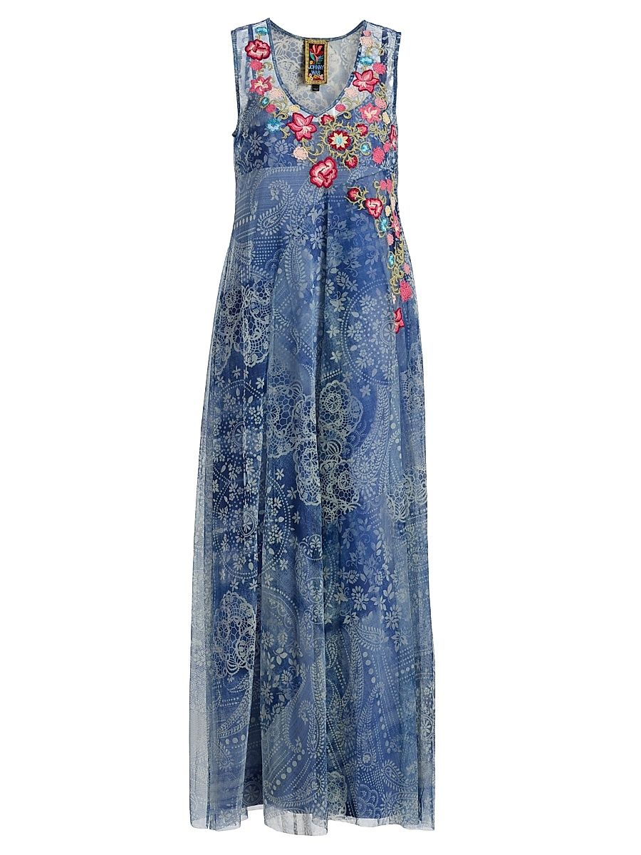 Women's Odalys Embroidered Printed Mesh Maxi Dress - Irina - Size XXL