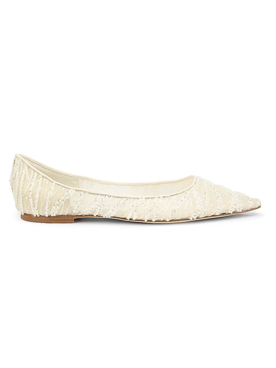 Women's Love Mesh & Sequins Ballet Flats - Ivory - Size 12