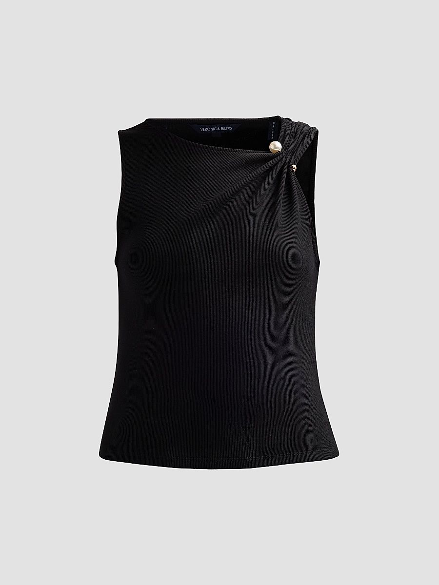 Women's Deylin Stretch-Cotton Asymmetric Top - Black - Size XL