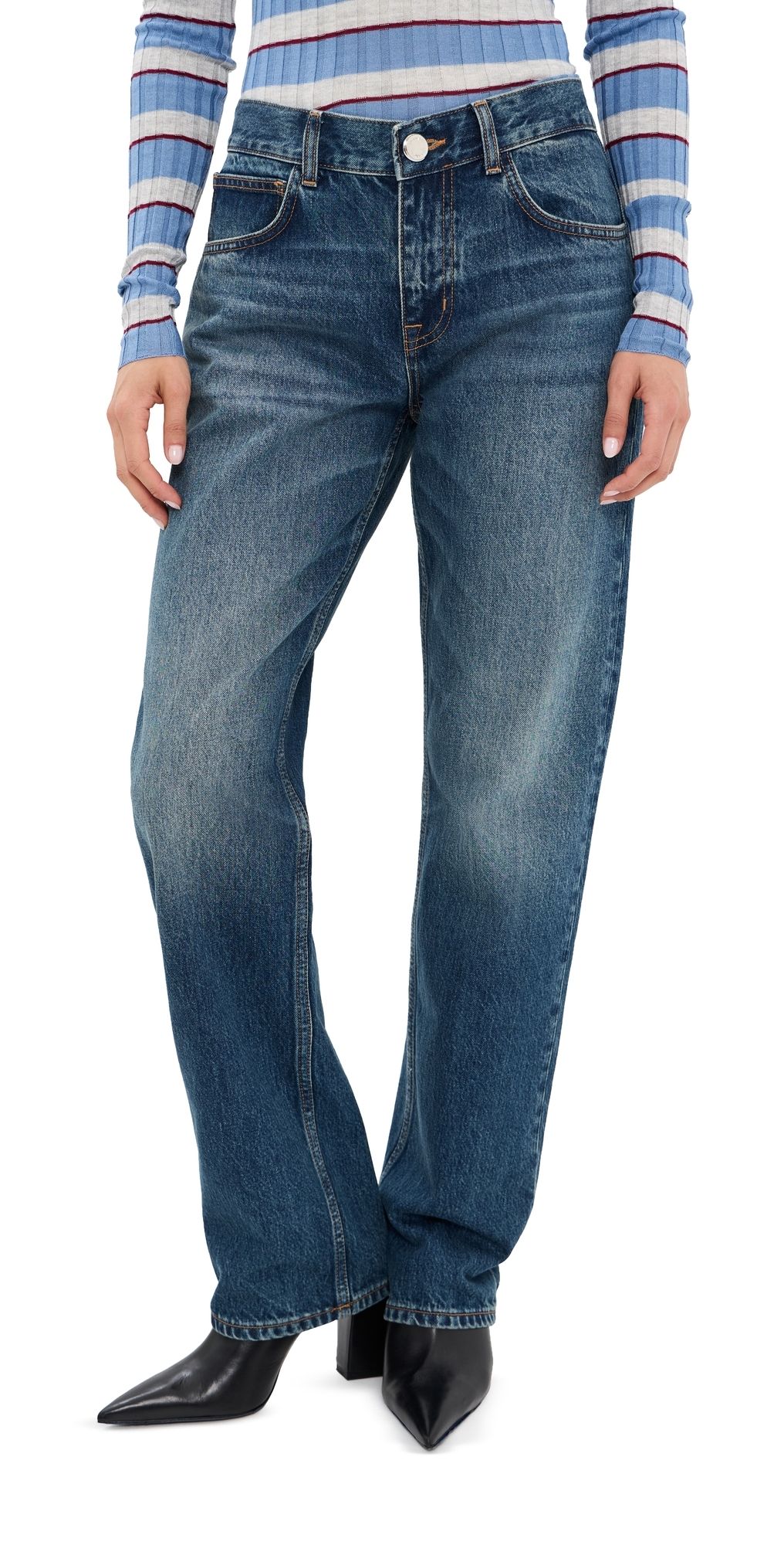 Brandon Maxwell The Beau Classic Buckle Jeans Indigo 25