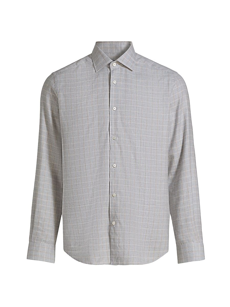 Men's Checked Cotton-Blend Flannel Shirt - Grey - Size XXL