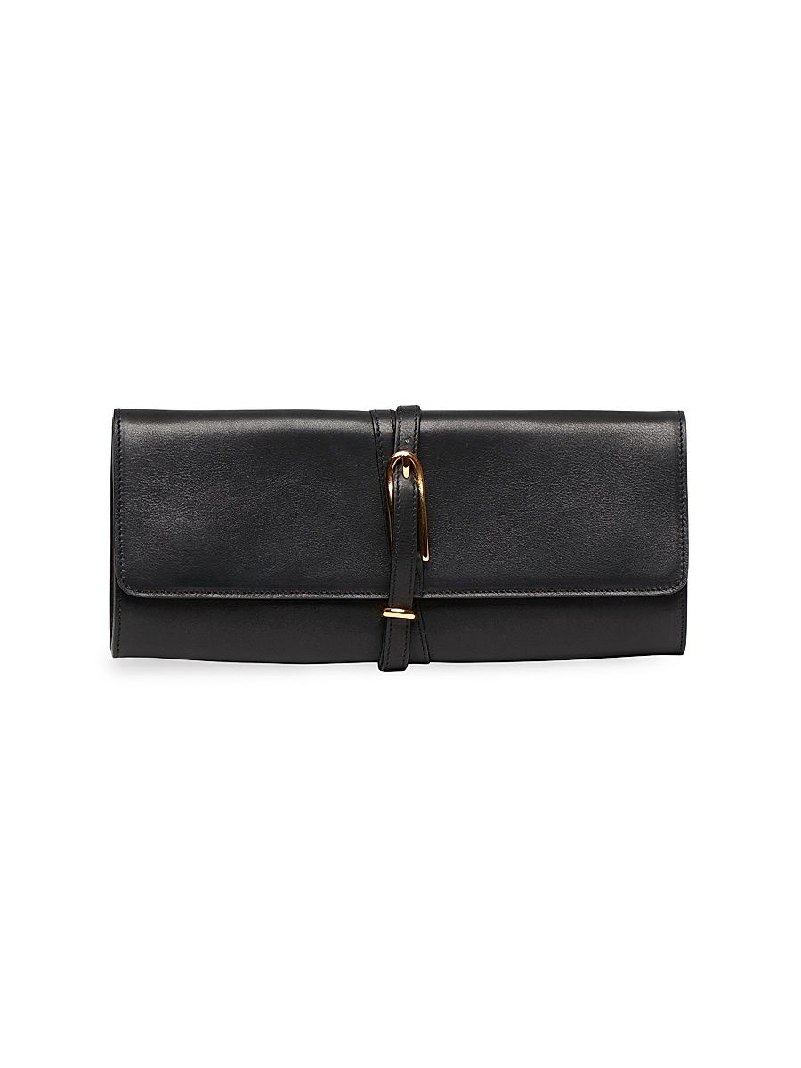 Women's Belted Leather Clutch - Black