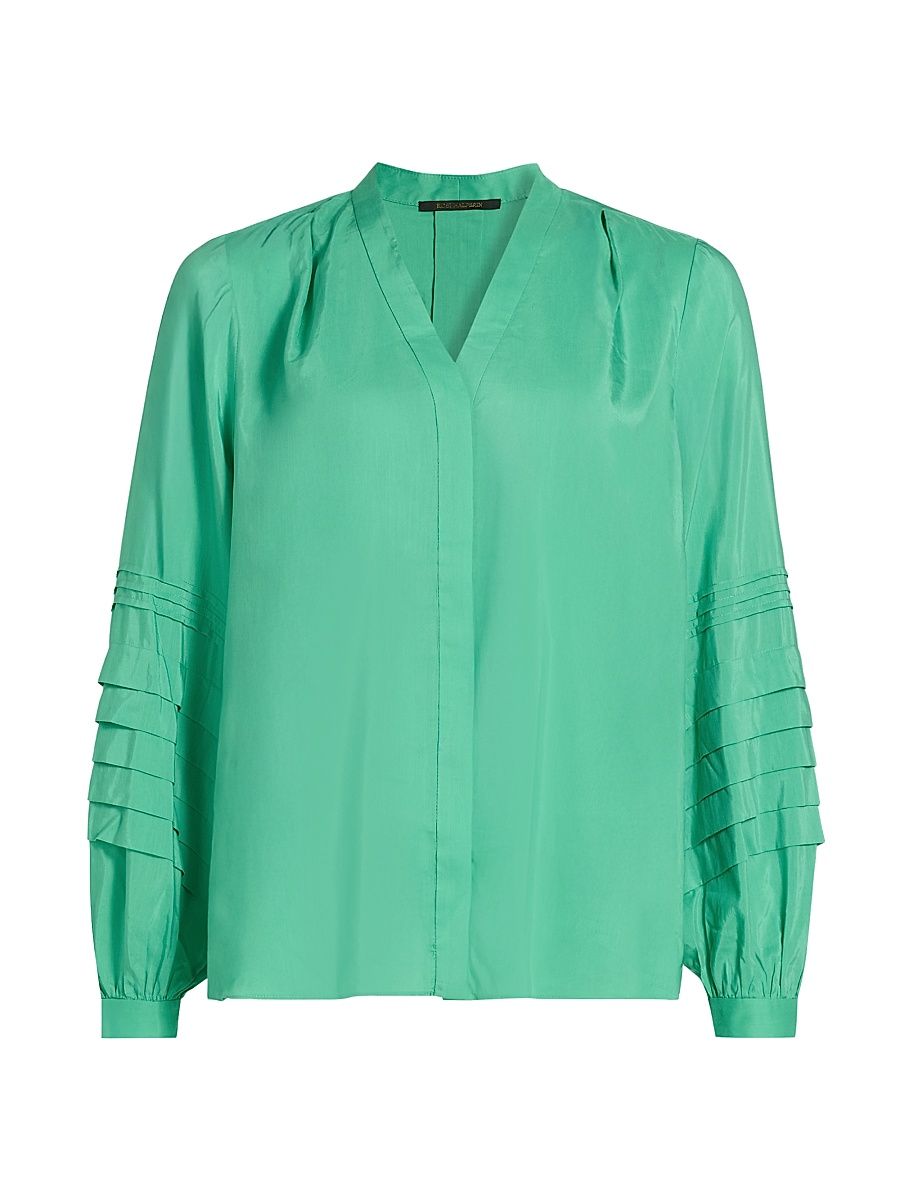 Women's Laguna Cotton-Blend Pleated Blouse - Parakeet - Size XXL