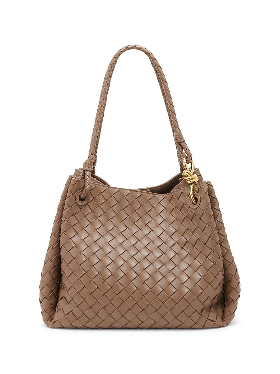 Women's Borsa Leather Intrecciato Shoulder Bag - Pinecone