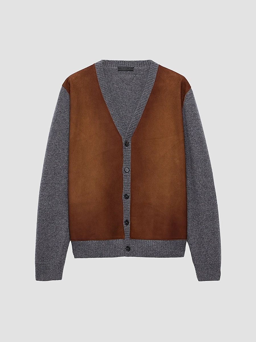 Men's Wool Cardigan - Grey Brown - Size 44
