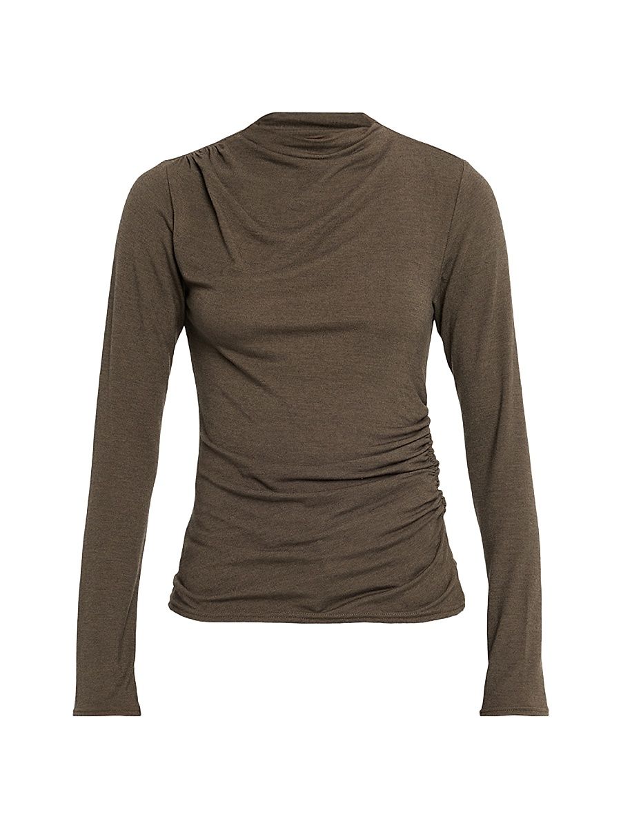 Women's Joelle Ruched Long-Sleeve Top - Olive - Size XL