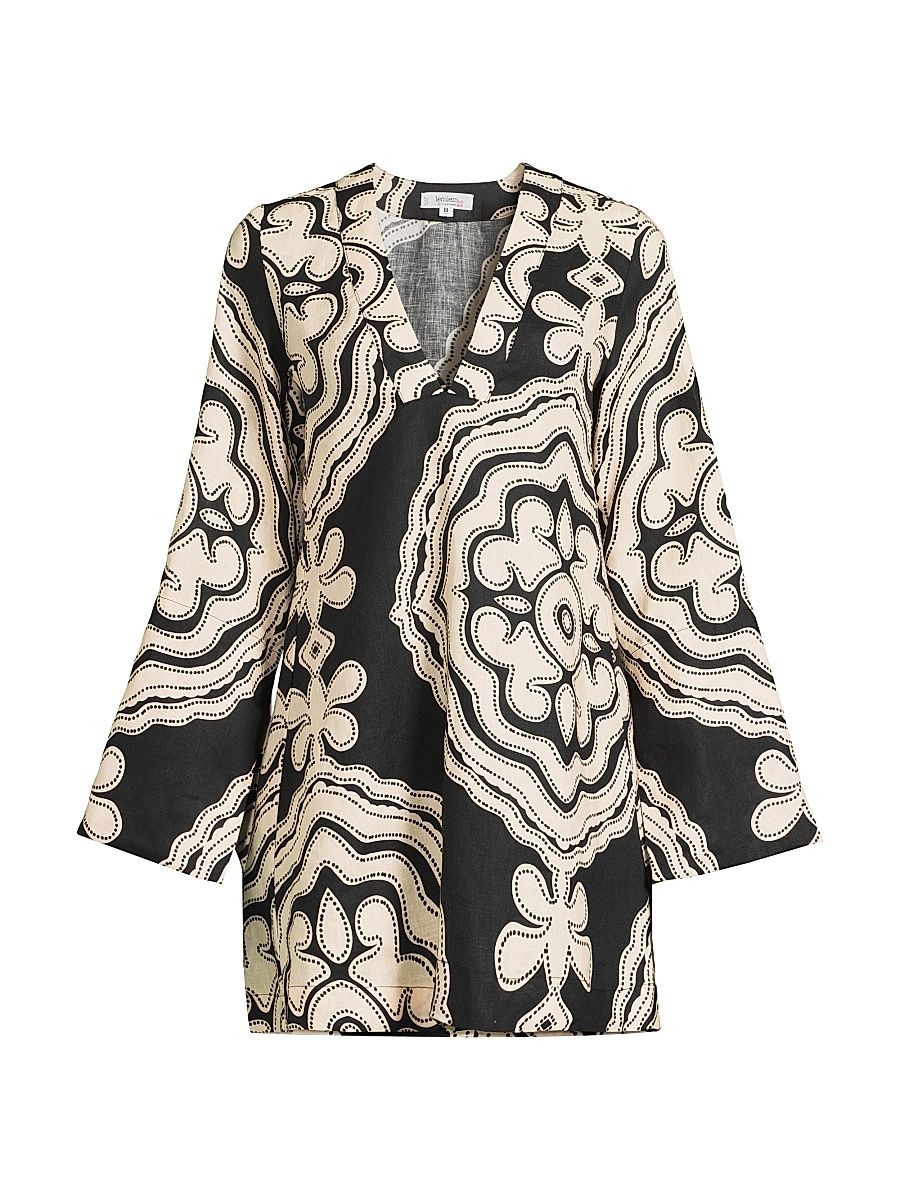 Women's Raey Printed Linen Column Minidress - Niku Black - Size Medium