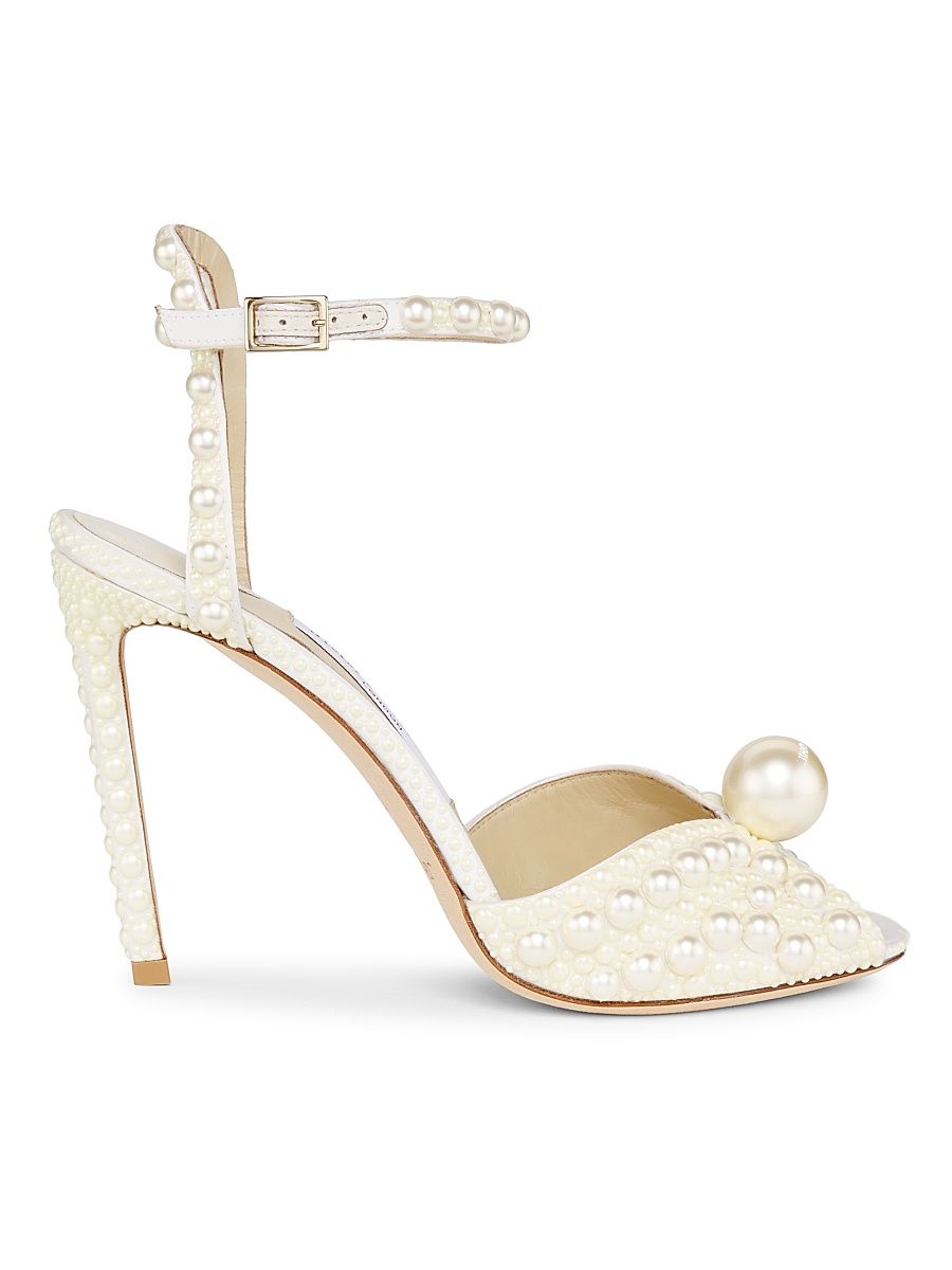 Women's Sacora 100MM Pearl-Embellished Sandals - White - Size 10.5