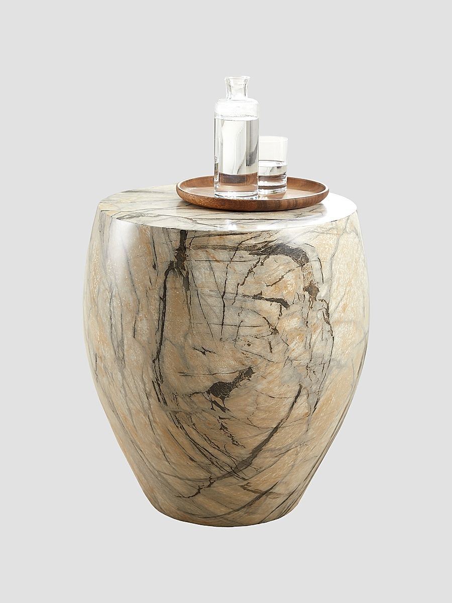Kenmore Marble Side Table - Beige