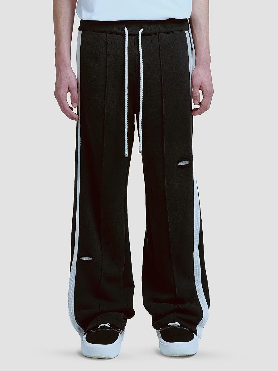 Men's Repaired Cotton Wide-Leg Track Pants - Aged Black - Size XL