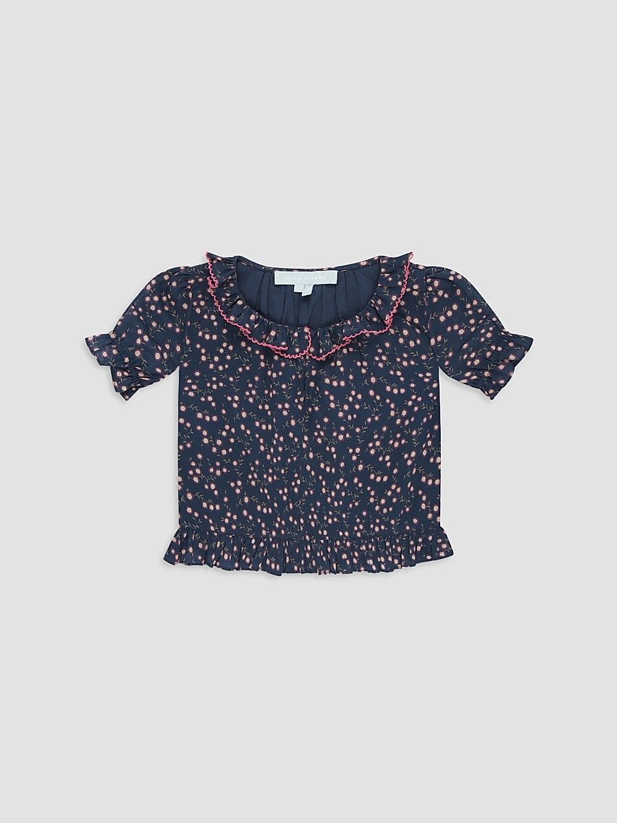 Little Girl's & Girl's The Tiny Denver Top - Daisy Ditsy Toss Navy - Size 12