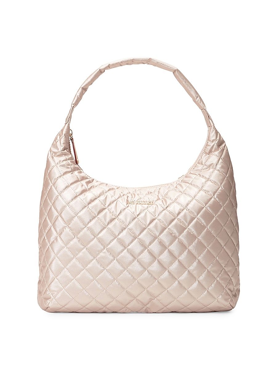 Women's Large Metro Quilted Nylon Shoulder Bag - Pink Metallic