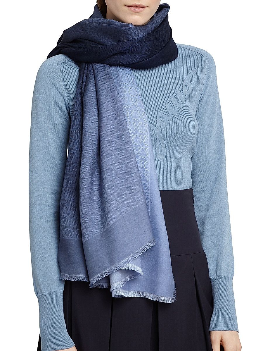 Women's Gancini Silk & Wool Shawl - Ocean