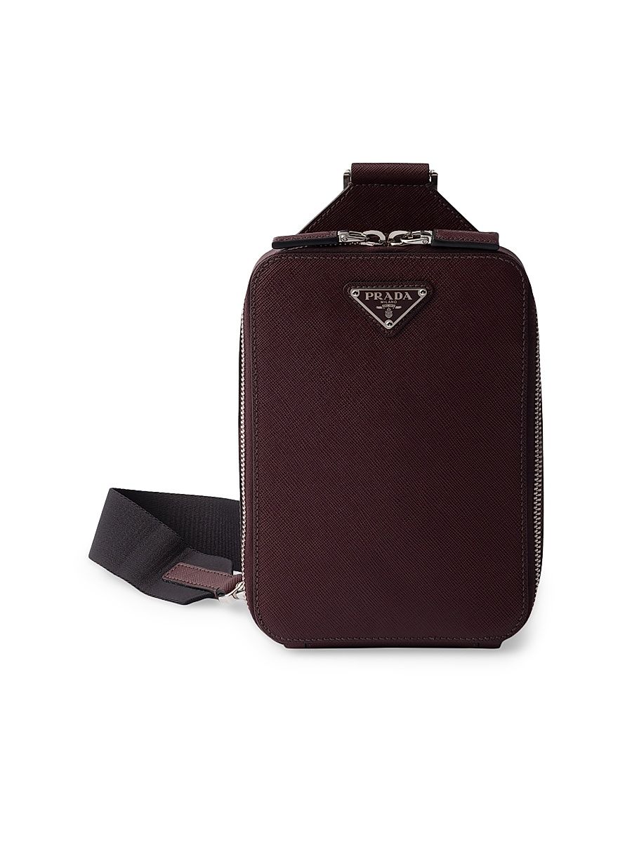 Men's Brique Saffiano Leather Bag - Dark Red