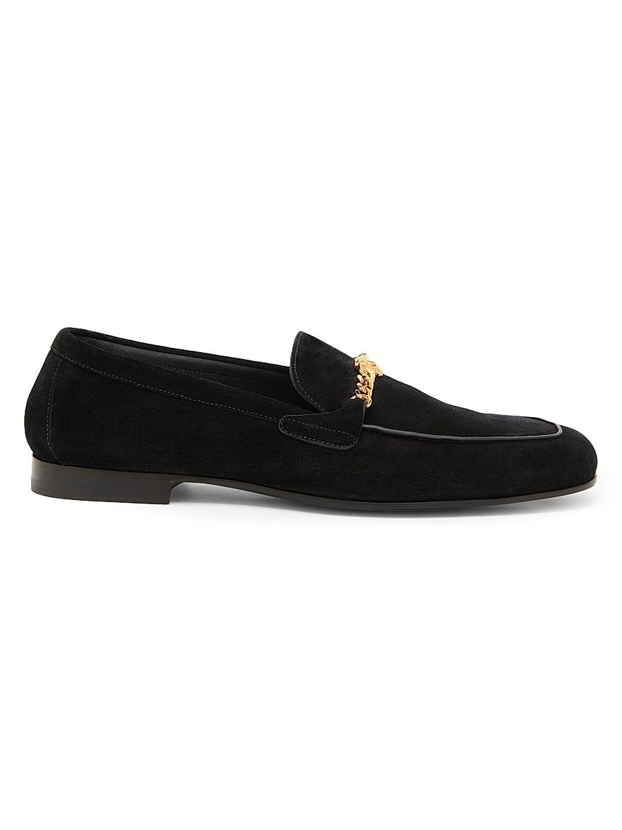 Men's Medusa Suede Sliiper Loafers - Black Gold - Size 12