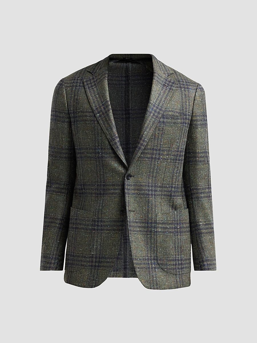 Men's Glen Check Donegal-Effect Wool Sport Coat - Green Navy - Size 40