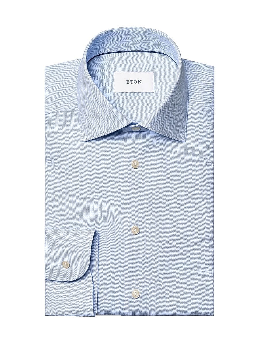 Men's Herringbone Stretch-Cotton Slim-Fit Shirt - Light Blue - Size 17.5
