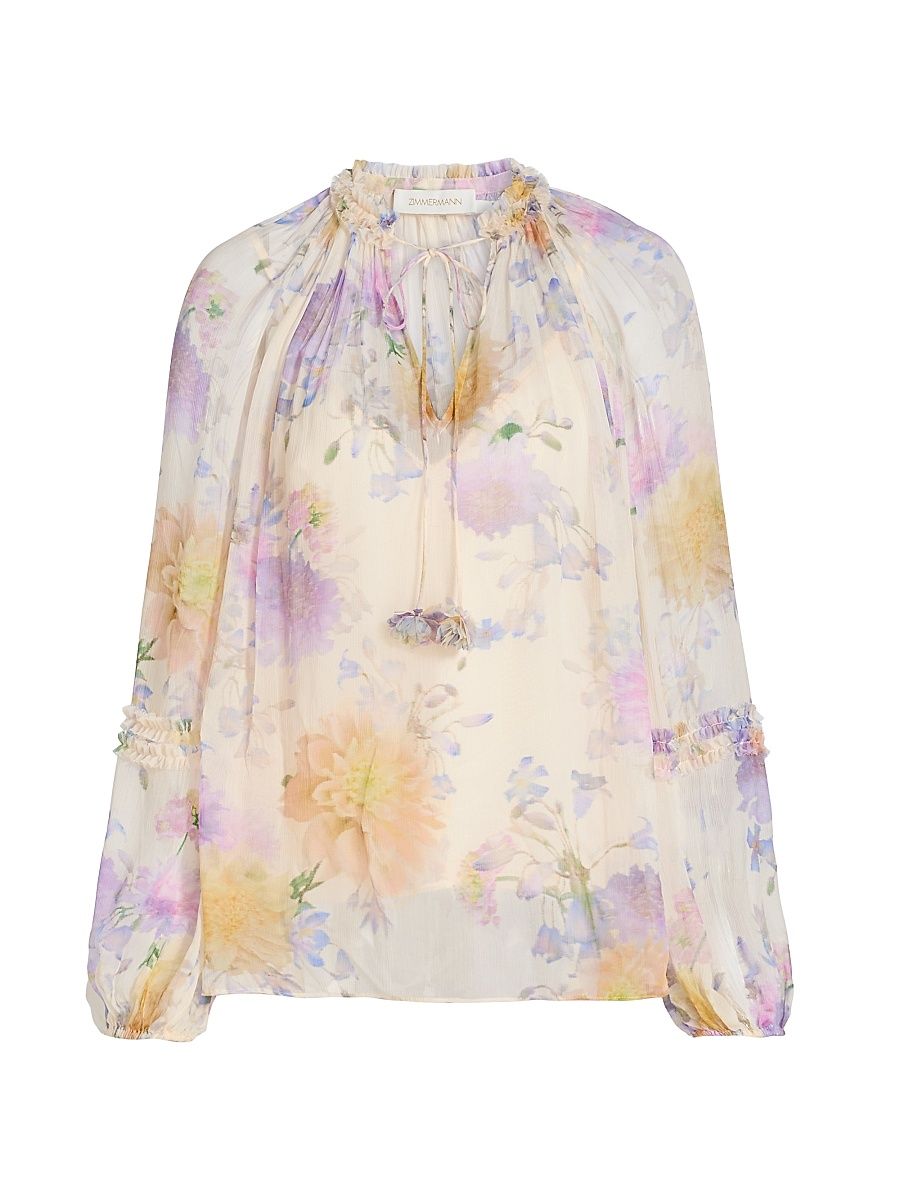 Women's Luna Floral Ruffled Billow Blouse - Cream Dahlia - Size 0