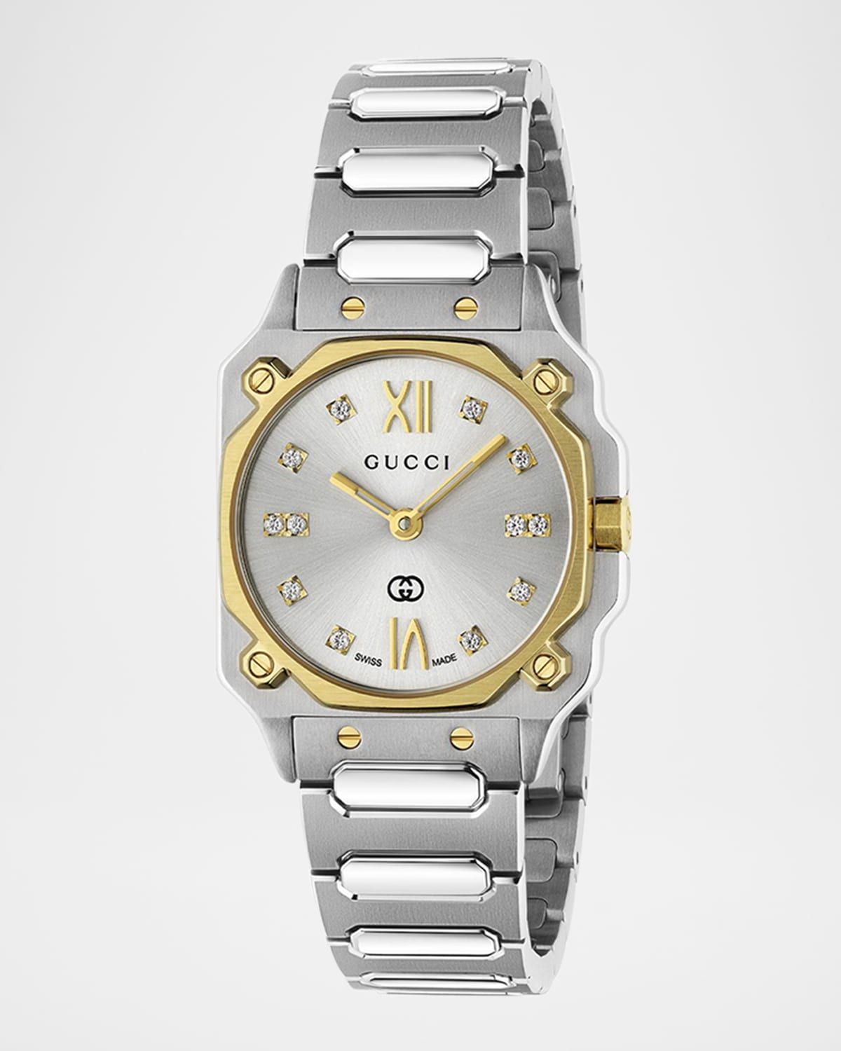 Two-Tone Stainless Steel G-Flat 24mm Bracelet Watch with Diamonds