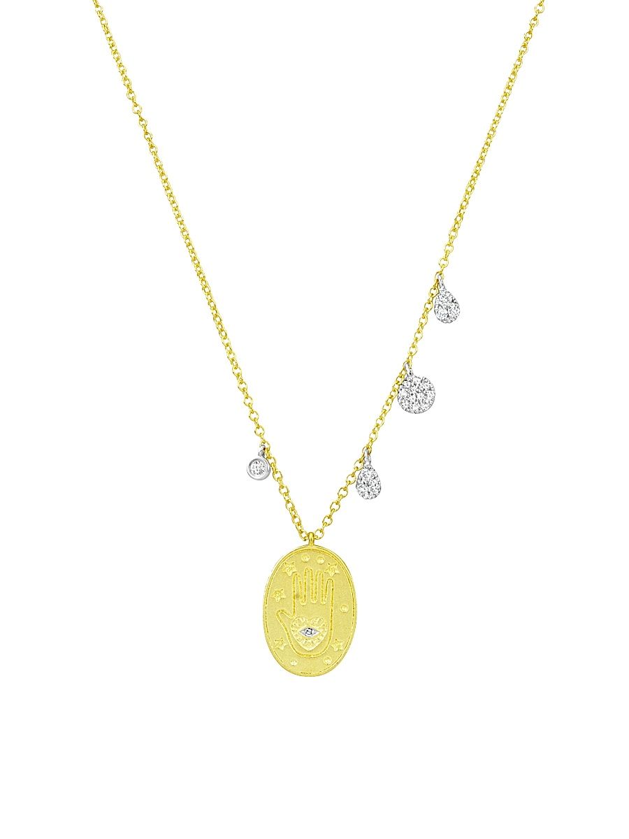Women's Oval Hamsa Hand Disc 14K Gold & 0.14 TCW Diamond Necklace - Yellow Gold