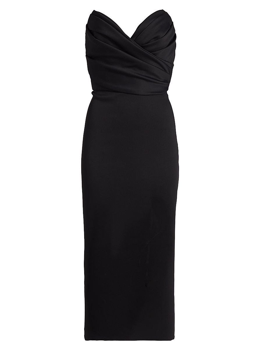 Women's Crepe Strapless Midi-Dress - Black - Size 12