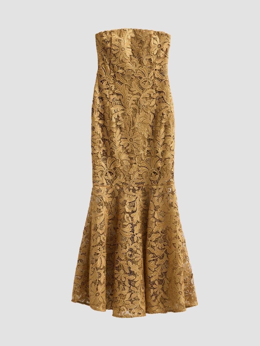 Generation Love Women's Tia Guipure Strapless Tea-Length Dress - Bronze Metallic - Size XS