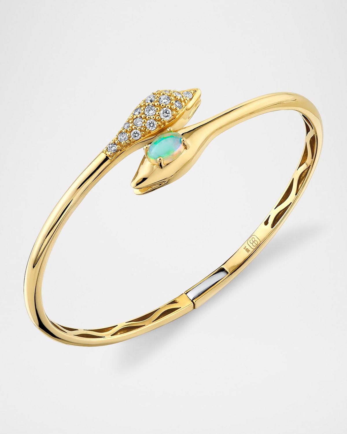 Snake Head Marquis Bangle Bracelet with Diamonds and Opal