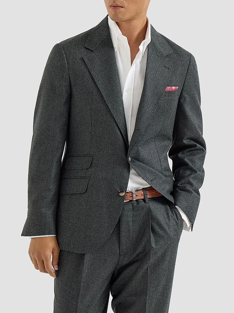 Brunello Cucinelli Men's Virgin Wool Flannel Deconstructed Cavallo Blazer - Dark Grey - Size 38