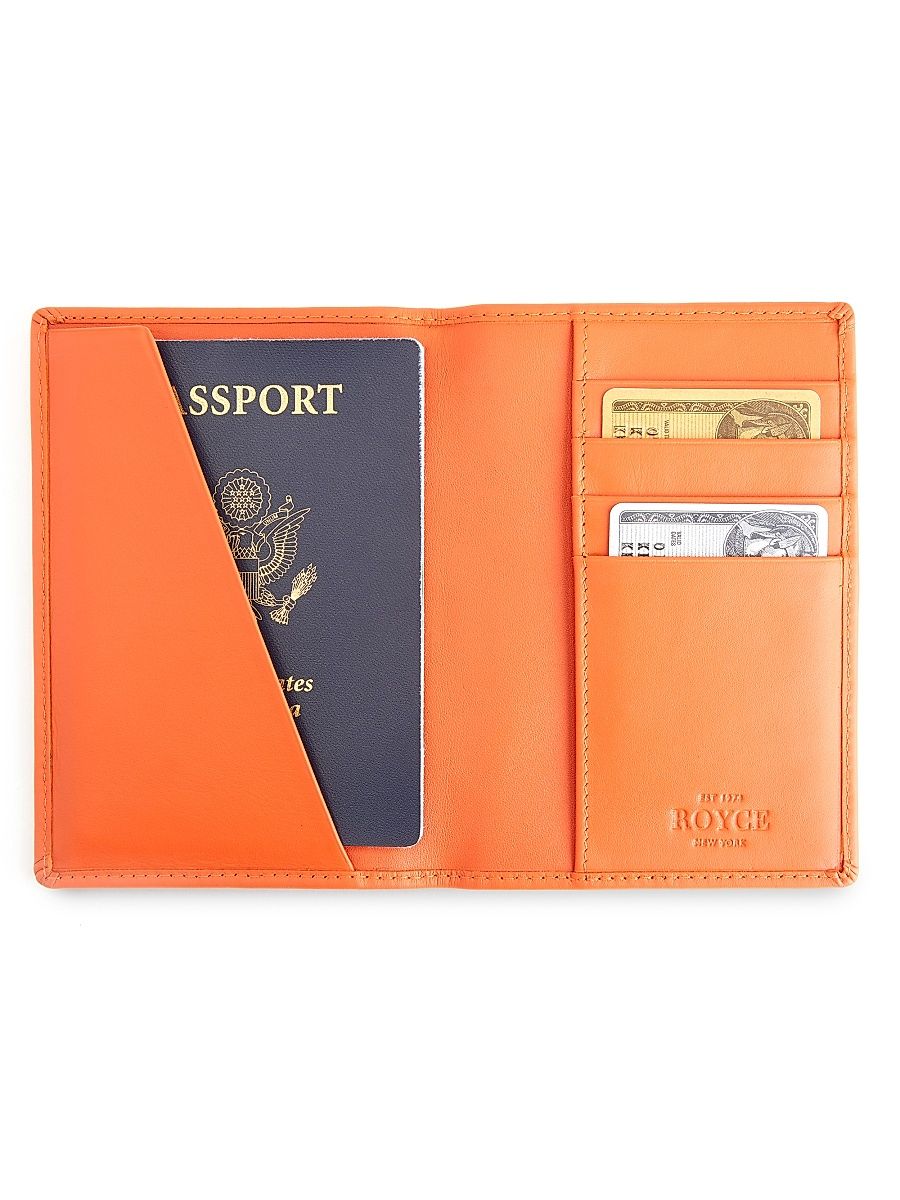 RFID Blocking Leather Passport Holder - Orange