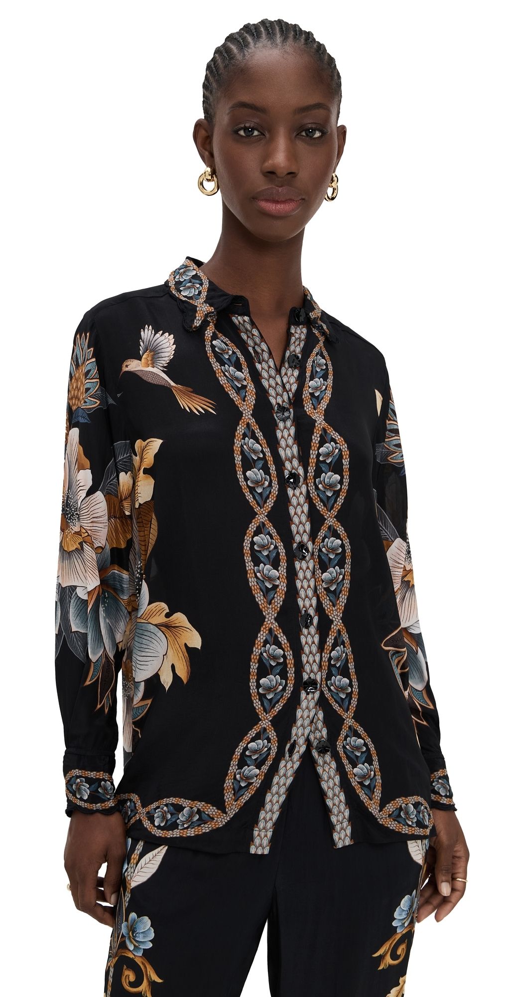 FARM Rio Button Down Shirt Snake Floral Black L