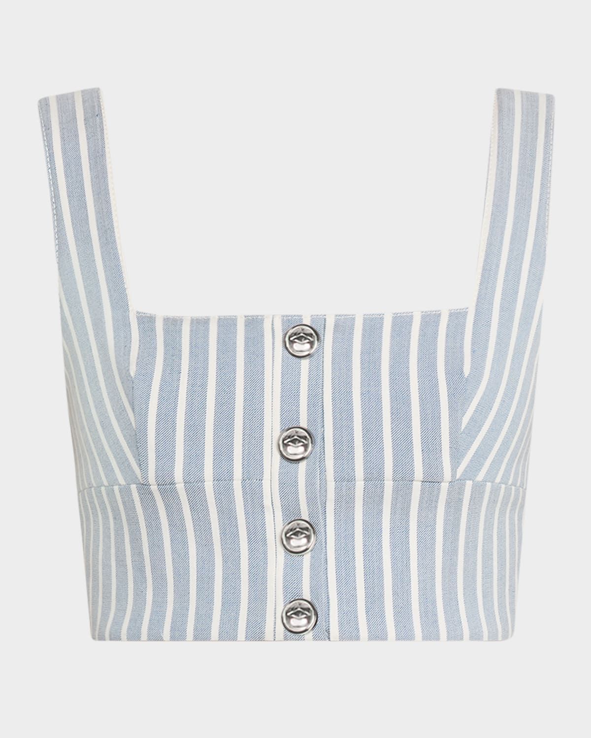 Quinn Hickory Stripe Denim Button Crop Top
