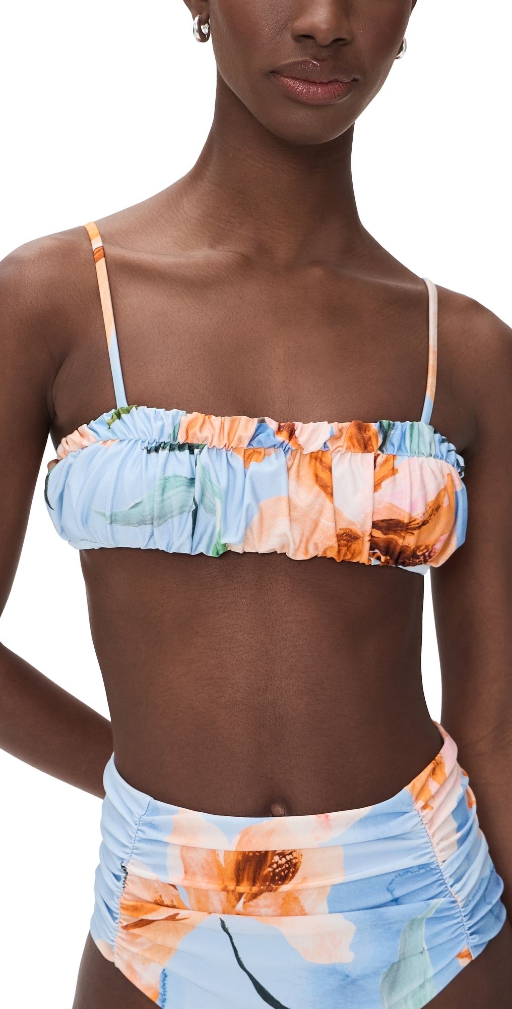 MINKPINK Sunspell Ruched Bikini Top Watercolor Floral M