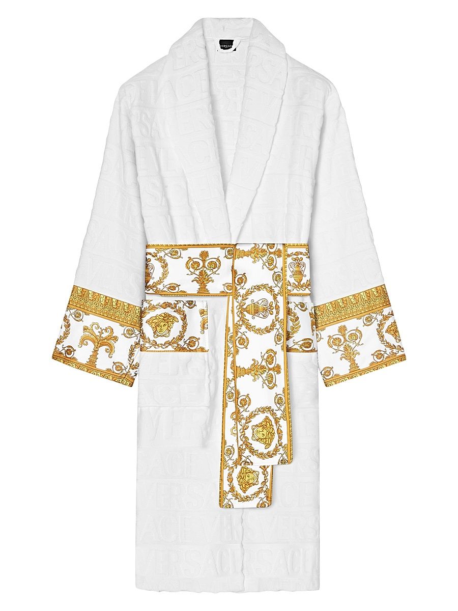 Men's Logo Baroque Bathrobe - White - Size XXL