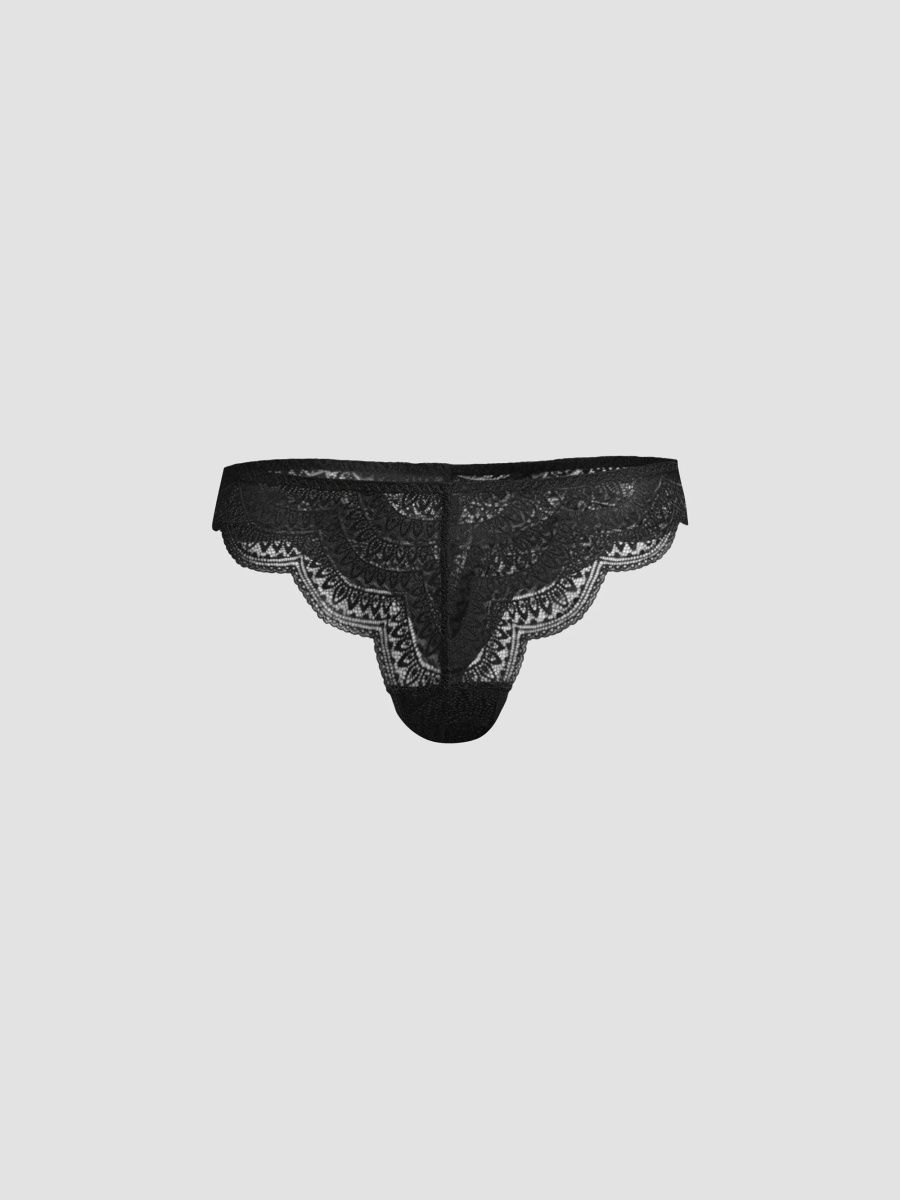 Women's Karma Scalloped Lace Tanga - Black - Size XS