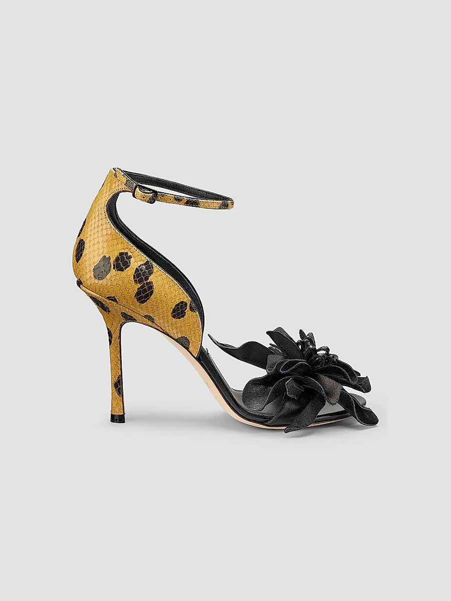 Women's Coko 100MM Elaphe Sandals - Black Cigar - Size 11.5