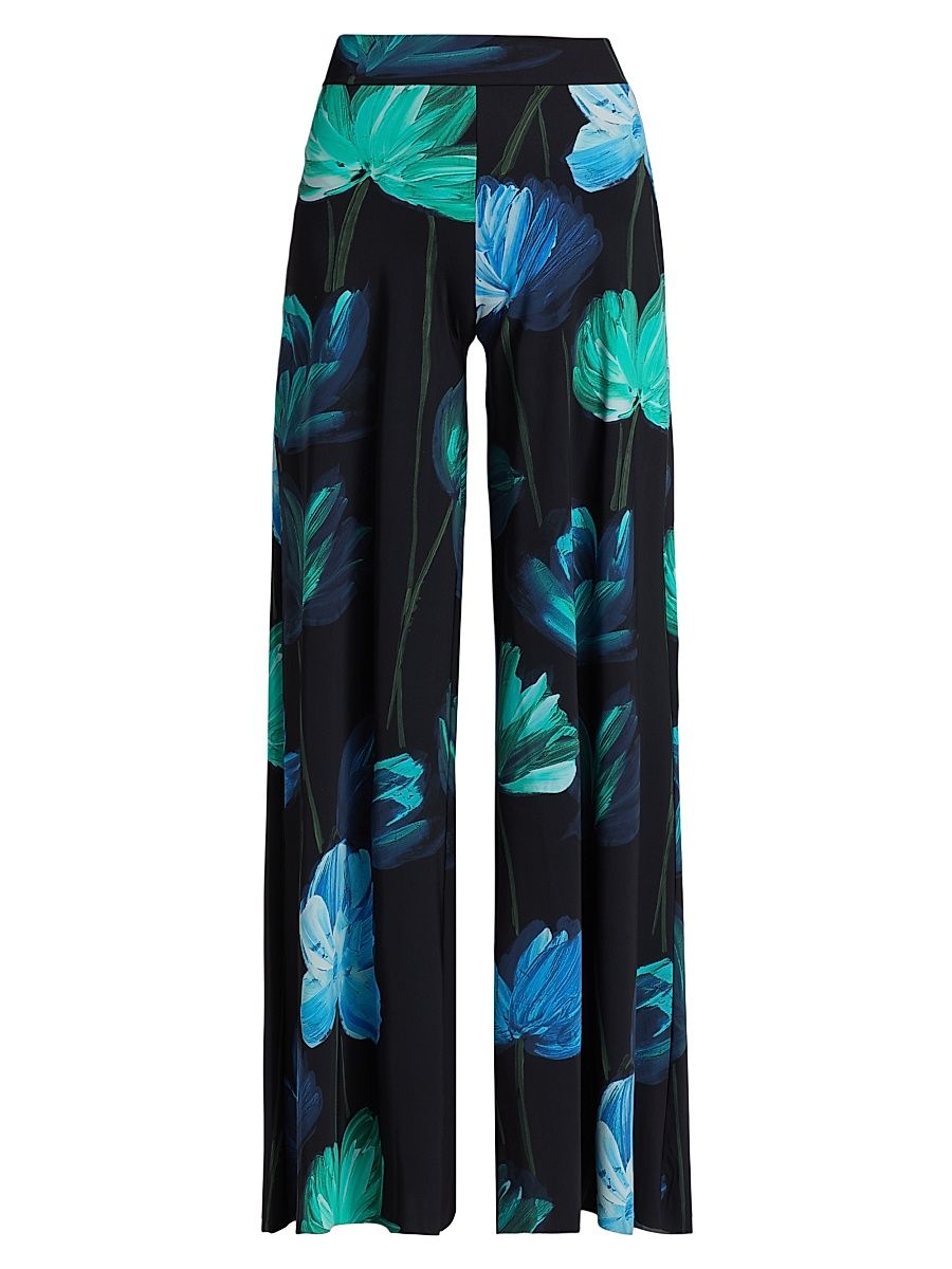 Women's Skyla Floral Wide-Leg Pants - Donna Blue - Size 4