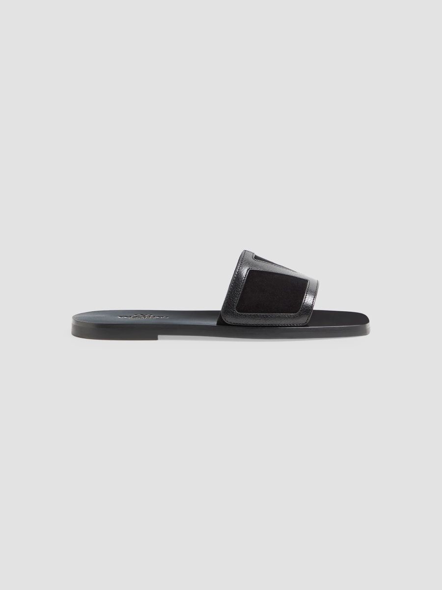 Valentino Men's Viva Superstar Slide Sandals in Nappa and Split-Grain Leather - Black - Size 9.5