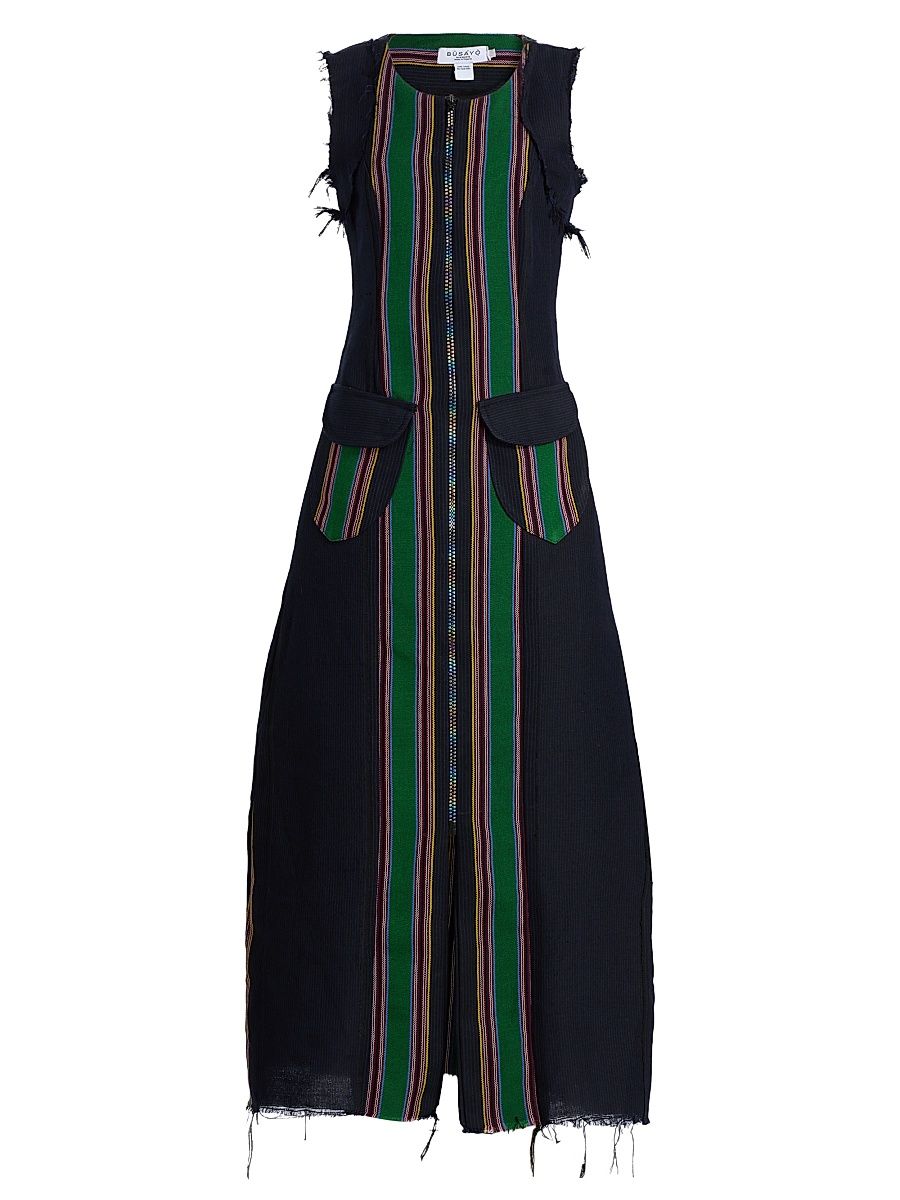 Women's Ademide Striped Cotton Distressed Maxi Dress - Black - Size Medium