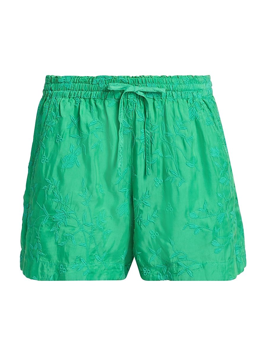 Women's The Audrey Flower Embroidered Drawstring Shorts - Bright Green - Size Small