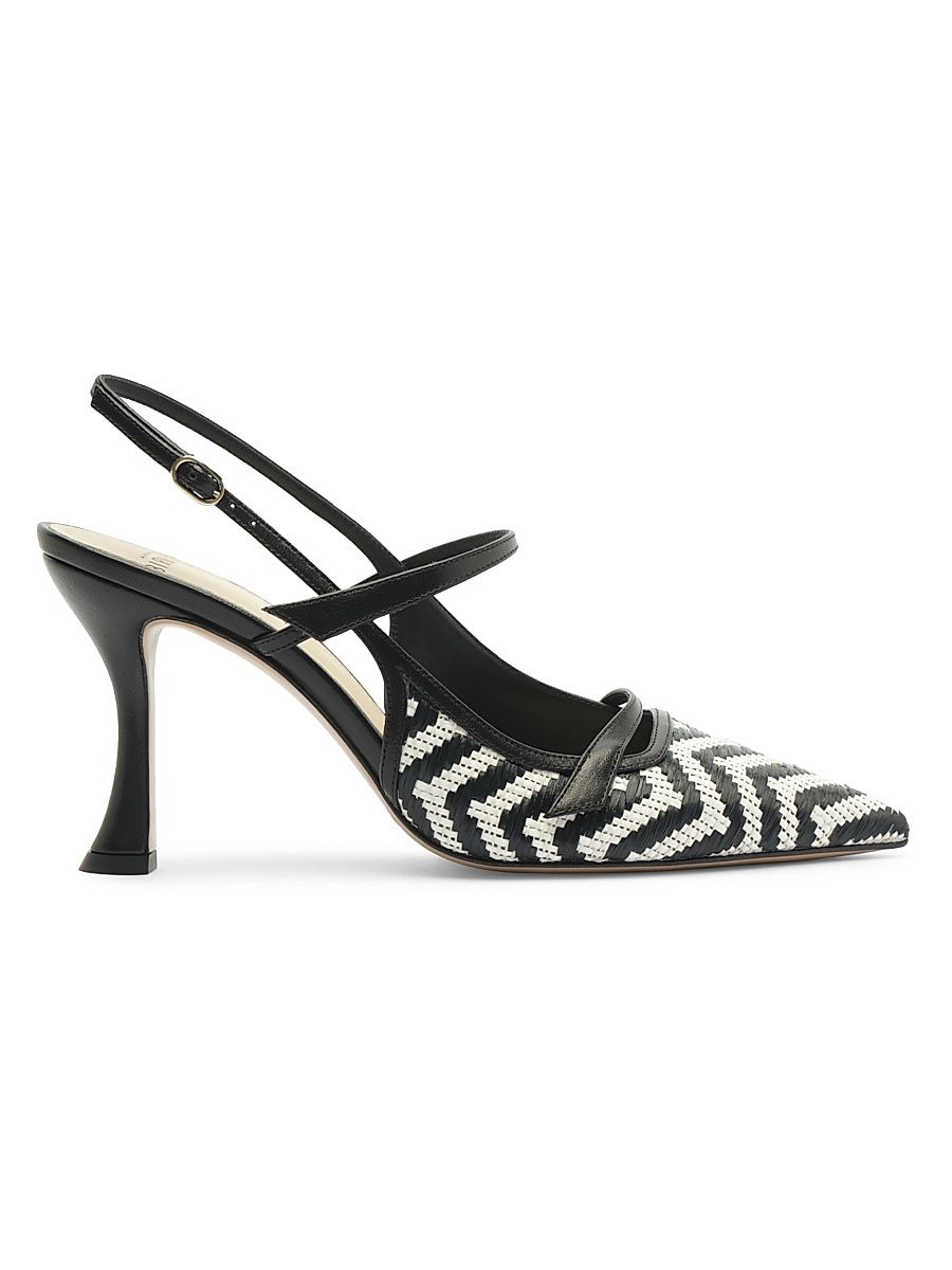Women's Tita 85MM Zigzag Raffia Slingback Pumps - Black - Size 11