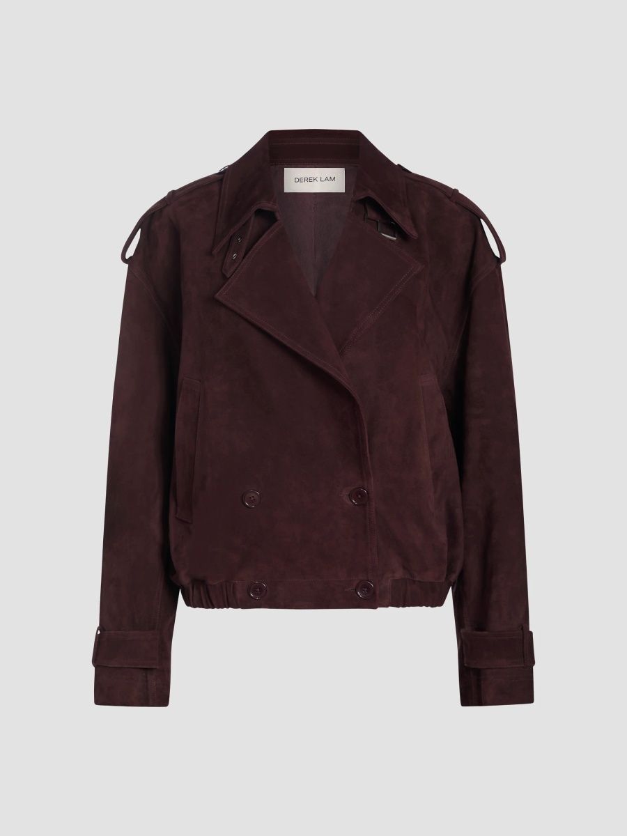 Women's Jane Suede Double-Breasted Blouson Jacket - Deep Wine - Size XL