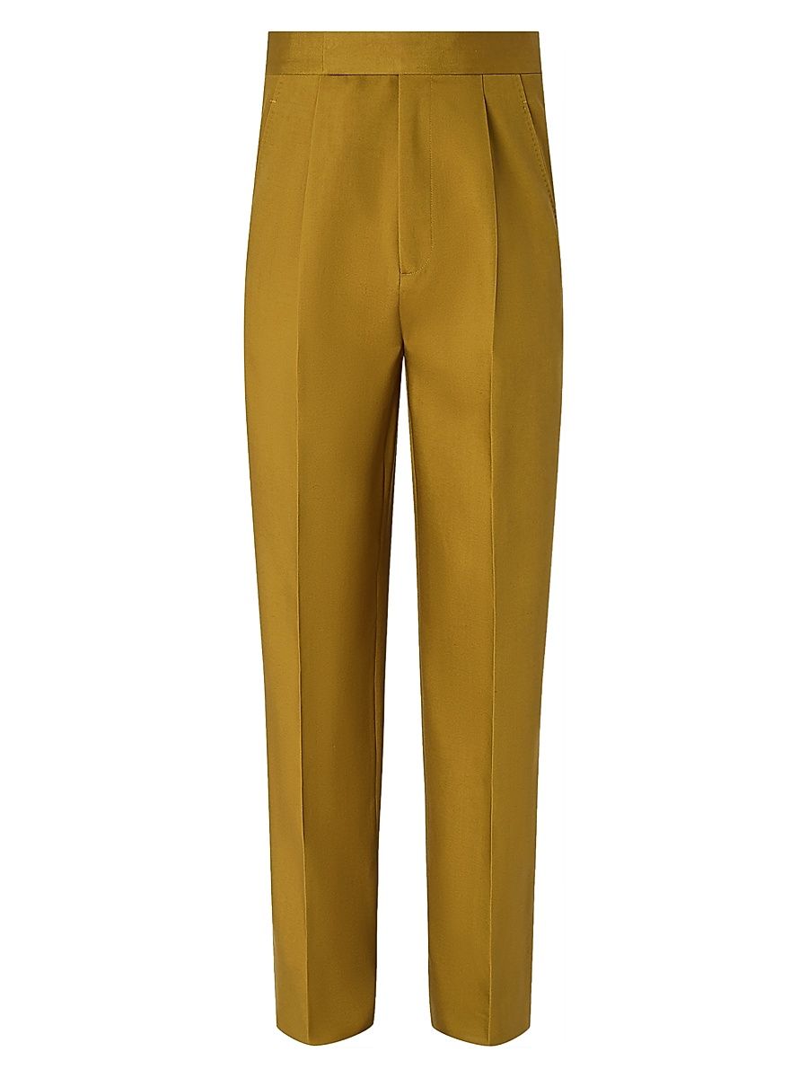 Men's Silk and Wool Pants - Olive Green - Size 44