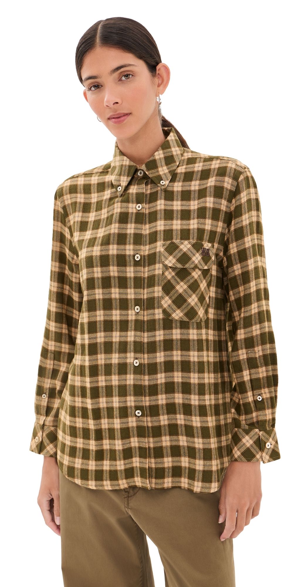 Wales Bonner Ritual Checked Flannel Shirt Jade/Ocre/Oyster 38
