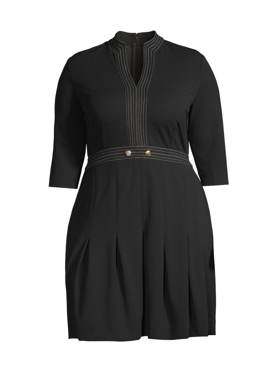 Ming Wang Women's Pleated Knee-Length Dress - Black - Size 20