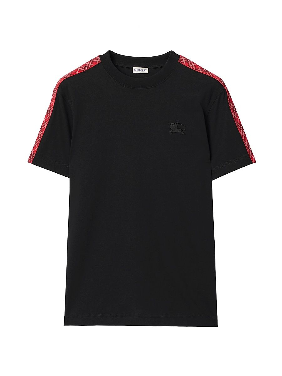 Men's Checked Cotton Crewneck T-Shirt - Black - Size XL