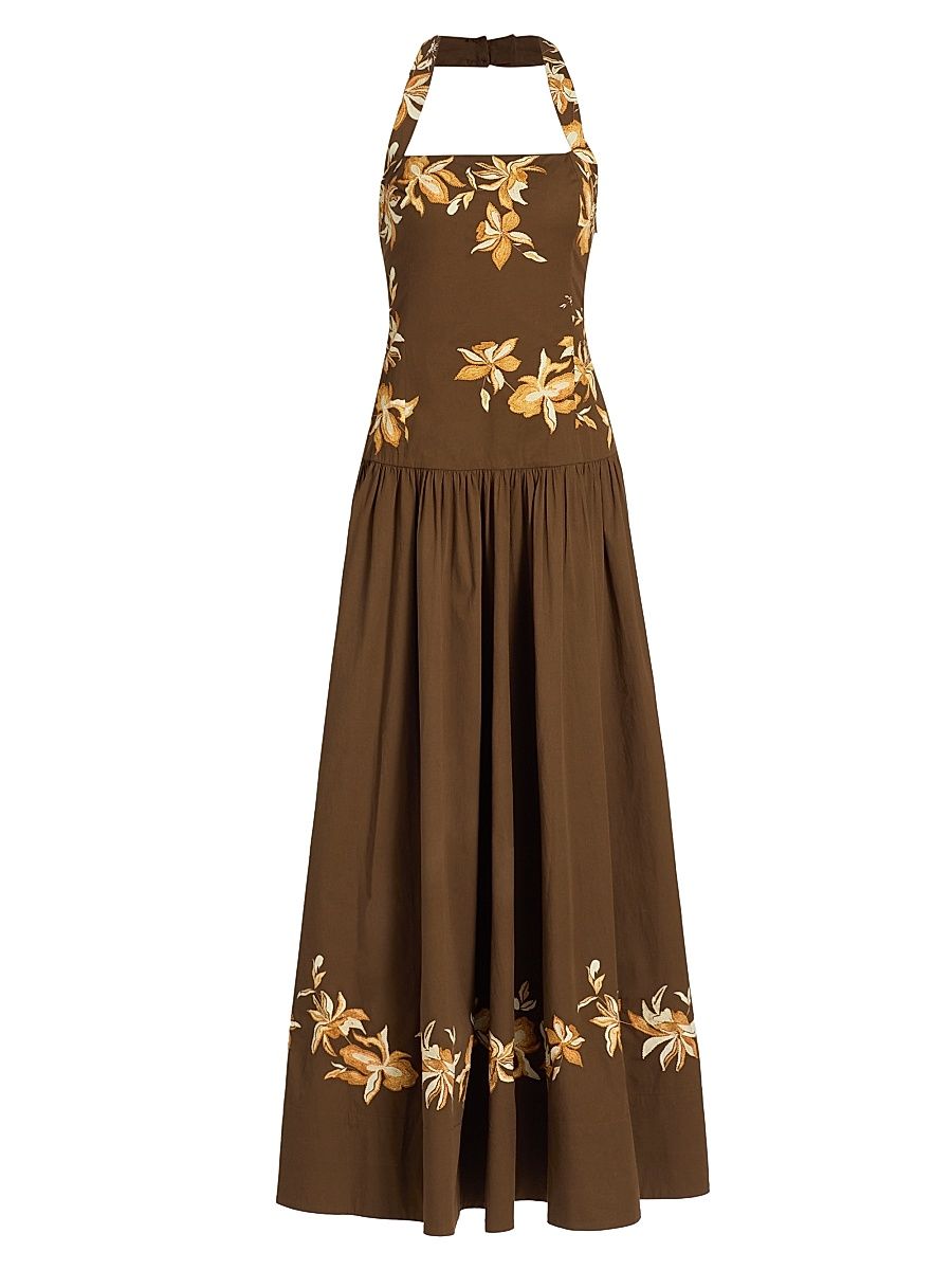 Women's Bota Embroidered A-Line Maxi Dress - Brown - Size Large