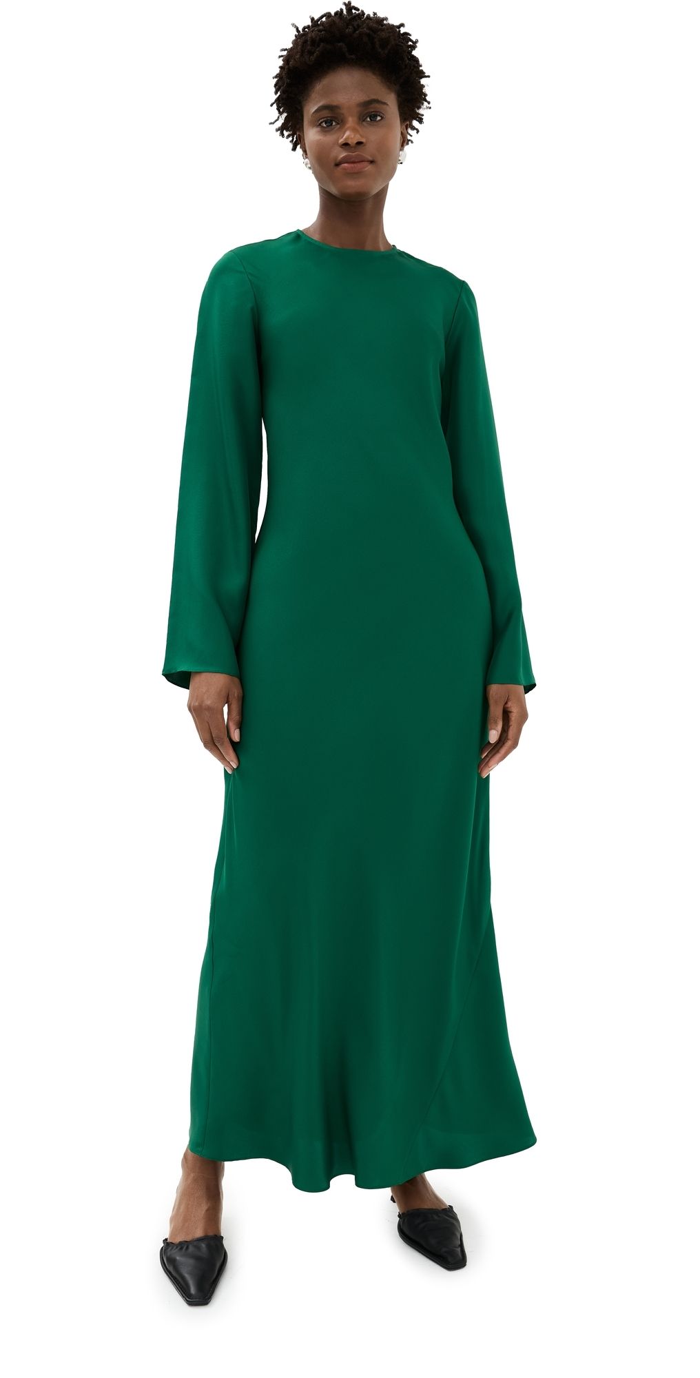 Róhe Minimal Wide Sleeved Silk Dress Emerald 36