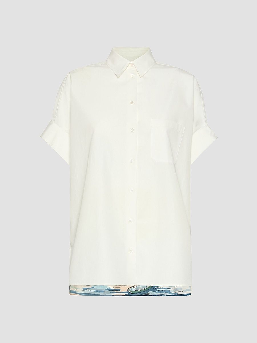 Women's Cotton and Printed Silk Shirt - White - Size 14