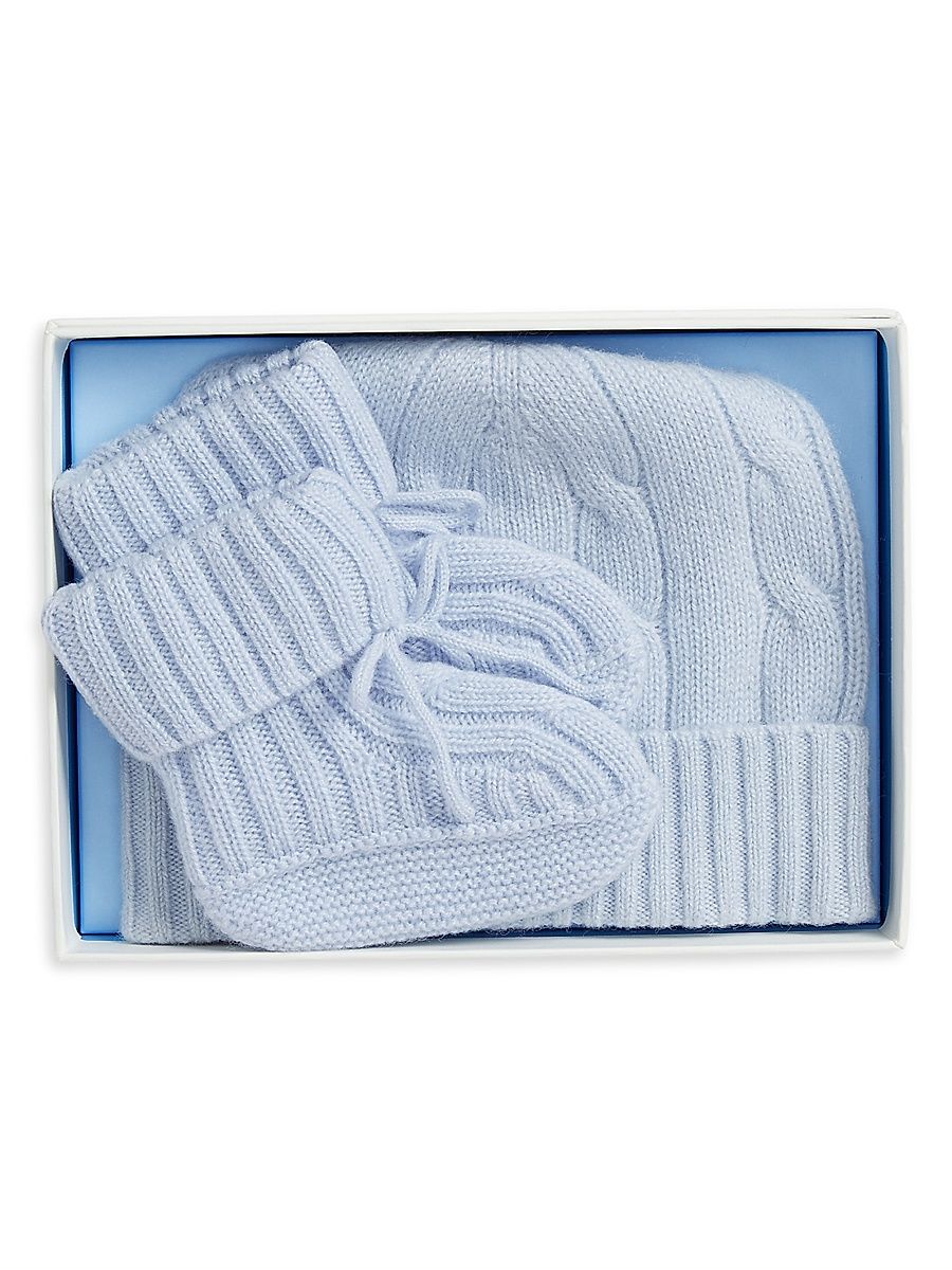 Baby Boy's Cashmere Beanie & Booties Gift Set - Pearl Blue - Size Newborn